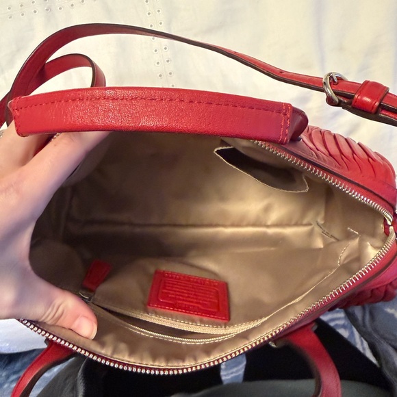 Coach Textured Red Handbag - Picture 4 of 5